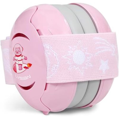 LYSIAN Pink Baby Ear Muffs Noise Cancelling with Elastic Headband, Baby Headphones Earmuffs for Infant Hearing Protection Sleeping, Nap, Travel, Games, Festival