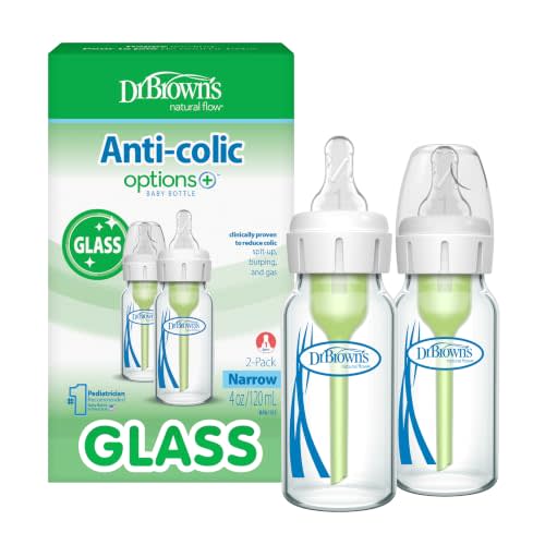 Dr. Brown's Anti-Colic Options+ Narrow Glass Baby Bottle, 4 oz, 2-Pack