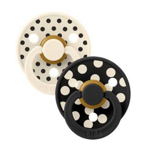 Bibs Pacifiers Studio Colour Polka Latex - 2pk - 6-18m Size 2 - Ivory/Black