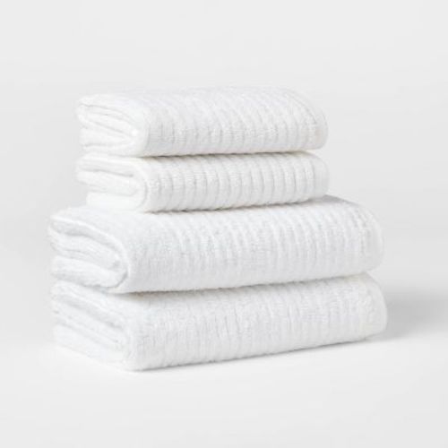 4pk Quick Dry Ribbed Hand/Wash Towel Set White - Threshold™: Cotton Terry, Midweight, OEKO-TEX Certified