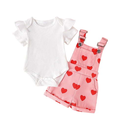 Baby Girls Clothes 3-6 Months Summer Two Piece Going Out Outfits Set Ribbed Short Sleeve Romper Overalls Shorts Set Cute 3 Months, Pink