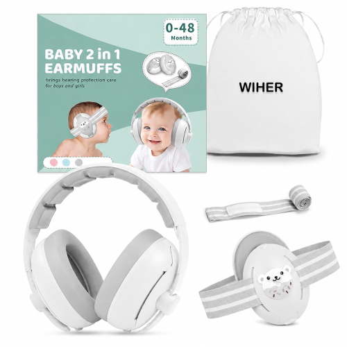 Wiher Baby Ear Muffs, 2-in-1 Baby Headphones for Noise Protection, Adjustable Noise Cancelling Headphones for Children 0-48 Months, Dual Wearing for Sleep, Plane, Outdoor Travel, White