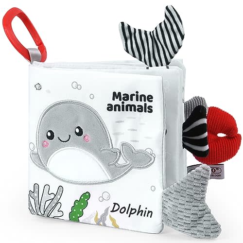 Vicloon Cloth Books, 3D Touch and Feel High Contrast Cloth Book, Baby Books Toys for Baby 0-12 Months, Soft Sensory Crinkle Book for Infants Toddler, Newborns Shower (Ocean)