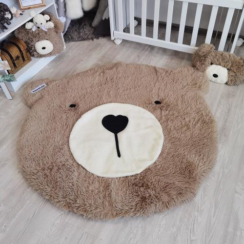 Taupe Nursery Rug - Fluffy Bear Play Mat, Personalized Woodland Baby Gift