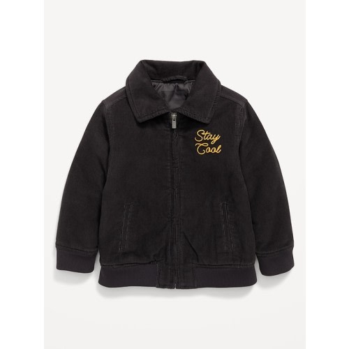 Corduroy Full Zip Embroidered Bomber Jacket for Toddler Boys