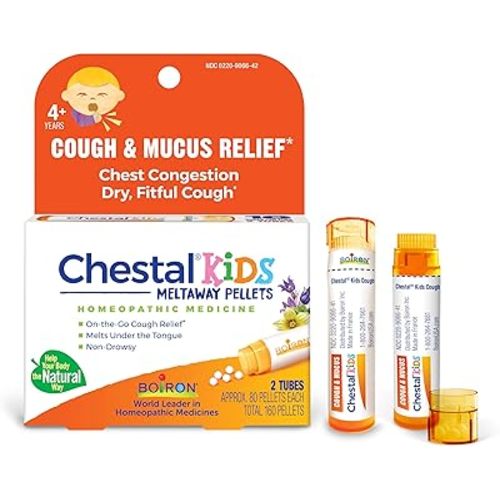 Boiron Chestal Kids Pellets for Cough and Mucus Relief, Nasal or Chest Congestion, and Sore Throat Relief - 2 Count (160 Pellets)