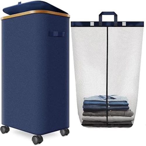Laundry Basket with Wheels, 110L Large Rolling Laundry Hamper for Dorm