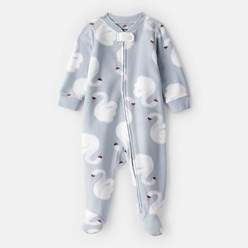 Baby Girl Carter's Swan Print Fleece Long-Sleeve Loose Fit Sleep & Play Pajamas