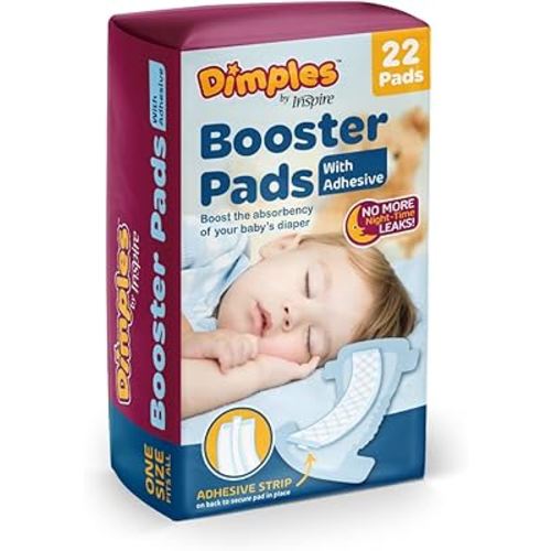 Inspire Dimples Booster Pads, Baby Diaper Doubler with Adhesive for Secure Fit | 1 Size Fits All Diapers | Boosts Absorbency No More leaks 22 Count