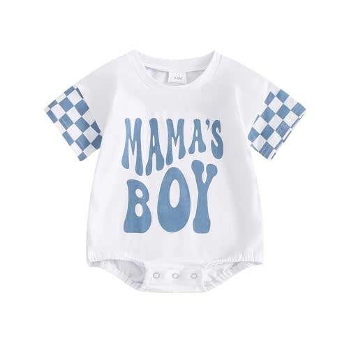 Socutebabe Newborn Infant Baby Boy Summer Outfit Mamas Boy Baby Clothes Boy Oversized Romper Shirts Short Sleeve Onesie