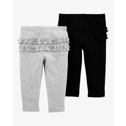 Baby 2-Pack Ruffle-Detail Cotton Pants - Grey/Black | Carter's