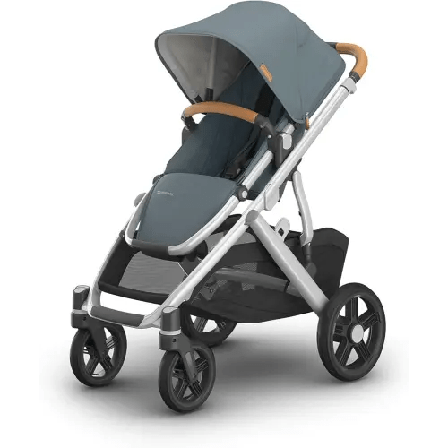 UPPAbaby Vista V3 Stroller - Full-Size Single-to-Double Stroller System - Toddler Seat, Bug Shield, Rain Shield, and Storage Bag Included - Callum (Stone Blue/Silver Frame/Sand Leather)
