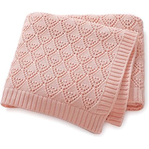Neiwech Cotton Cellular Baby Blanket Knitted Swaddle Crib Nursery Receiving Blankets for Newborn Boy Girl 40 x 30 Inch Pink