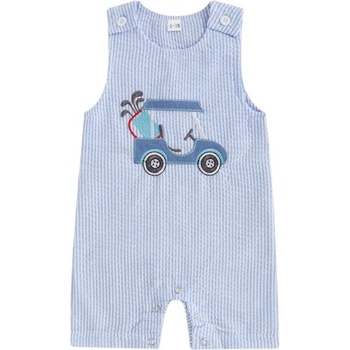 SAYOO Baby Boy Golf Outfit Crew Neck Sleeveless Embroidery Golf Cart Romper Jumpsuit Casual Summer Toddler Boy Shortalls