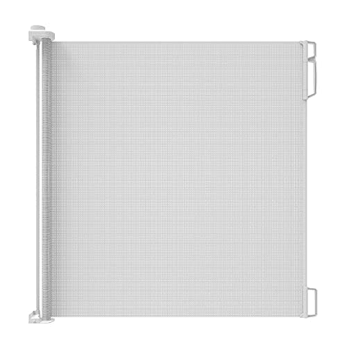 Retractable Baby Gate Perma Child Safety 41" Tall x 71” Wide, Mesh, For Stairs, Doorways, Dogs, Pets, Indoor, Outdoor, One-Handed Operation, Locking, Easy Install, Hardware Mount, White