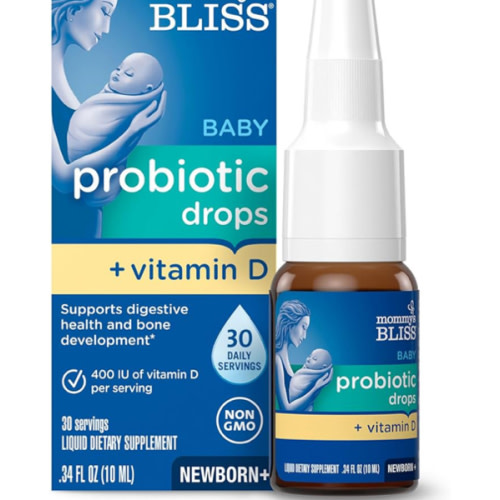 Mommy's Bliss Baby Probiotic Drops + Vitamin D, Supports Digestive Health and Immunity, 400IU Vitamin D for Healthy Bone Development, Newborns +, Flavorless, 0.34 Fl Oz (30 Servings)