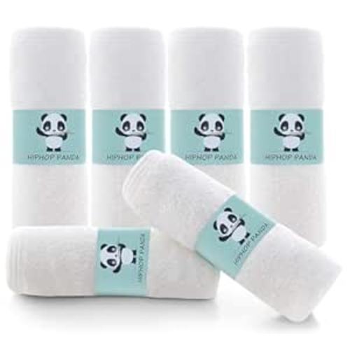 HIPHOP PANDA Baby Washcloths, Rayon Made from Bamboo - 2 Layer Ultra Soft Absorbent Newborn Bath Face Towel - Reusable Baby Wipes for Delicate Skin - White, 6 Pack