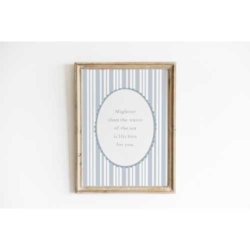 Mightier Than the Waves of the Sea is His Love for You Nursery Scripture Nursery Scalloped Soft Blue Nursery Christian Baby Room SBS6-A1