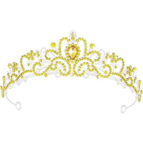 Jaciya Crystal Tiara Crown for Women, Silver with Yellow Rhinestone, Bridal Hair Accessory for Birthday, Wedding, Prom, Pageant