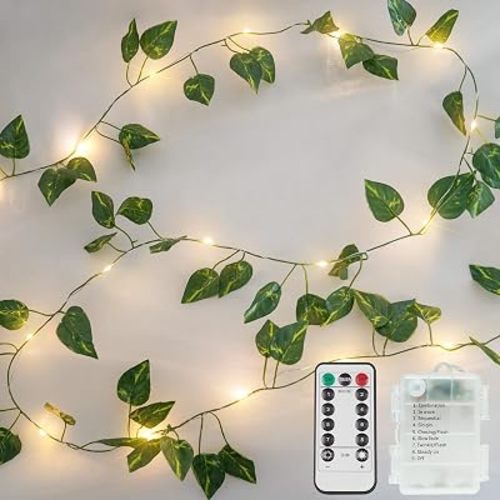 13.1FT 40LED Pothos Vine with Lights Battery Operated Copper Wire