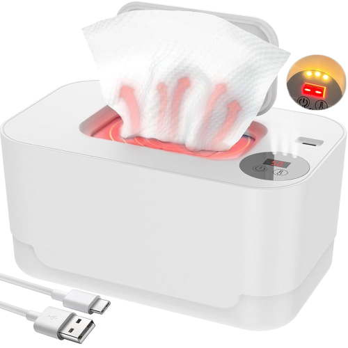 Tianherq Portable & Silent USB Baby Wipe Warmer and Baby Wet Wipes Dispenser with Smart Touch Night Light,White