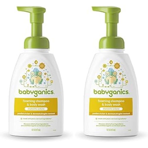 Babyganics Baby Shampoo + Body Wash Pump Bottle, Chamomile Verbena, Non-Allergenic and Tear-Free, 16 Fl Oz, Packaging May Vary (Pack of 2)