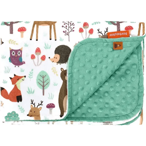 Dear Baby Gear Deluxe Baby Blankets - Nature Forest Woodland Animals, Minky Dot (Mint Green, 39.5" x 27")