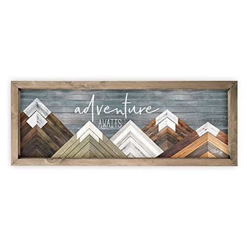Adventure Awaits Wood Rustic Style Wall Décor Sign With Frame 10x30