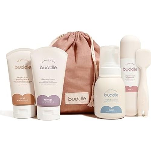 Buddle Diaper Rash Gift Set, 4-Piece Kit, 40% Zinc Oxide Ointment, Diaper Cream, Foam Cleanser & Paddle Pal Silicone Spatula Applicator