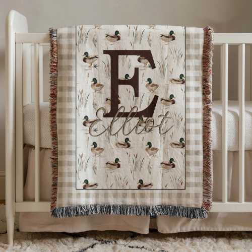 Personalized Mallard Duck Blanket, Gift for Baby Boy, Hunting Nursery, Woven Throw Blanket
