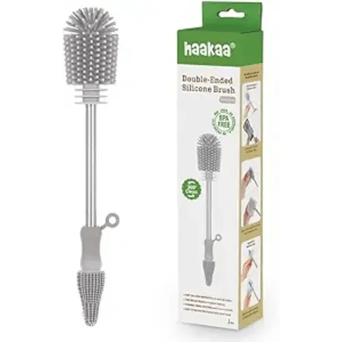 Haakaa Silicone Cleaning Brush Kit – Household Cleaning Brushes for Bottles and Crevices – Food-Grade Silicone: Dishwasher Safe (Brush-Grey)
