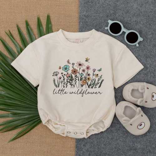 Little Wildflower Baby Girl Bubble Romper, Boho Flower Outfit, Baby Shower Gift