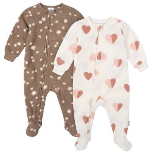 Gerber Baby Girls' 2-Pack Footed Fleece Pajamas, Hearts, 18 Months