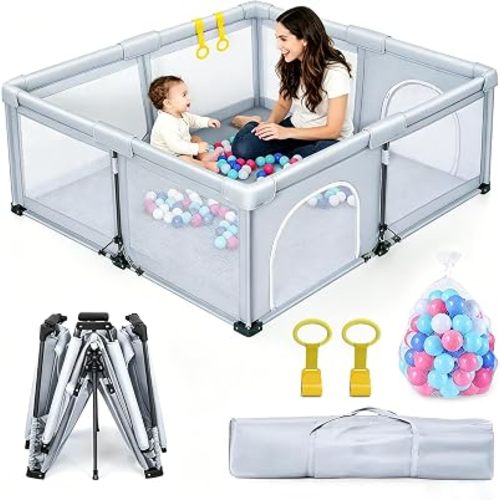 50"x50" Foldable Baby Playpen, Portable Baby Play Pen, 1-Min Setup