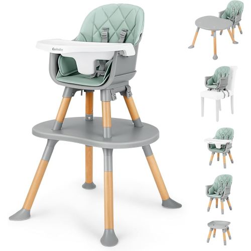 Ezebaby Convertible Baby High Chair with Table & Seat, 8-in-1 Adjustable Toddler Feeding Chair, Multi-Stage Infant to Kid Dining Booster Seat with Safety Harness, Easy to Clean & Sturdy Design(Green)