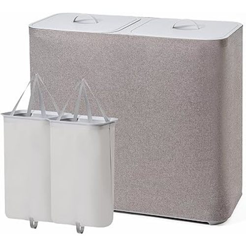 Laundry hamper with lid, Large-sized Laundry Baskets, 2 Dividers Dirty Clothes Basket for Bathroom/Bedroom