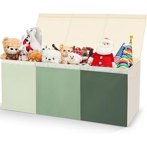 Patelai Extra Large Toy Box Chest with Lids 4/3 Grids Large Chest Collapsible Kids Toy Storage Baskets Xmas gifts for Boys Girls Living Room Nursery Playroom Bedroom(39 x 13 x 15.7'',Sage Green)