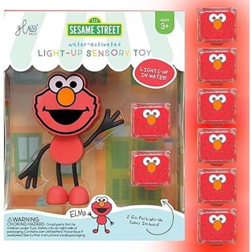 Glo Pals x Sesame Street Water-Activated Light-Up Cubes for Sensory Play (Elmo - Cubes with Character)