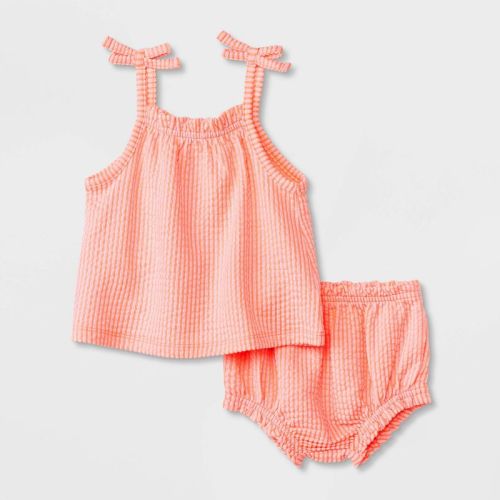 Baby Girls' Top & Bottom Set - Cat & Jack™, Color: Coral Orange, Size: Newborn