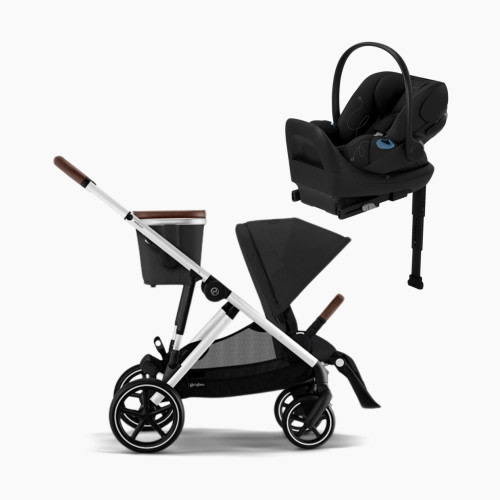 Cybex Gazelle S Single to Double Stroller + Cloud G Lux Travel System - Moon Black/Silver Frame