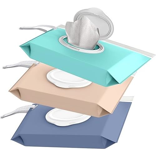 Baby Wipe Case Travel Holder | Keeps Wipes Moist | Set of 3 Wet Wipes Holders Cases | Portable Travel On The Go Refillable Dispenser Container, by purifyou