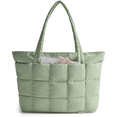 BAGSMART Expandable Tote Bag for Women, Puffer Work Tote Handbag, Quilted Carry-On Travel Gym Bag