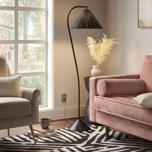 Gooseneck Floor Lamp with Natural Shade (Includes LED Light Bulb) Black - Threshold™