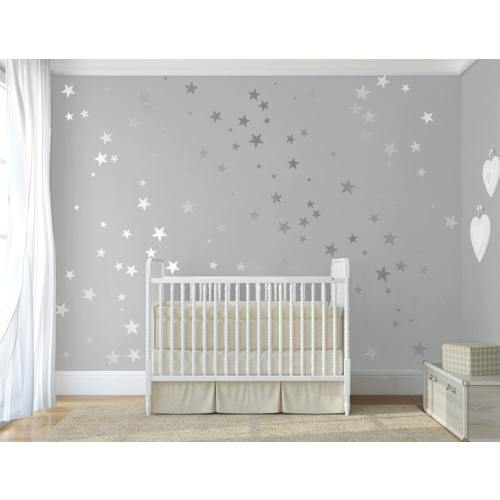 Silver confetti stars  Stick on Wall Art Silver vinyl wall decal sticker stars Silver star decal set for baby nursery By  DecalIsland-SD 092