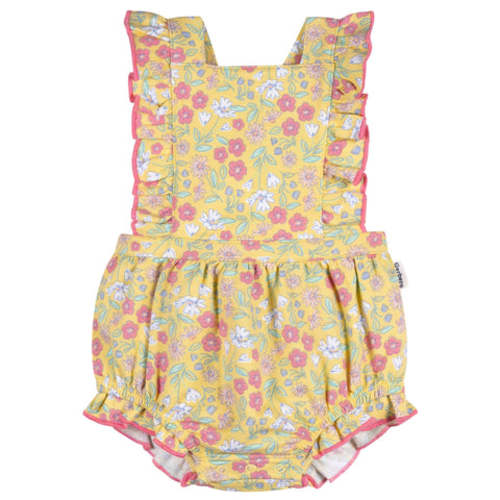 Baby Girls Yellow Floral Bubble Romper