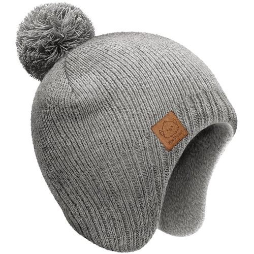 Baby Beanie Winter Hat 0-6 Months - Cute Pom Winter Baby Hats with Earflaps, Soft & Stretchy Knit Toddler Beanies for Infant, Newborn 0-6 Months Boys, Girls, Cozy, Warm Fall Essentials (Gray, S)