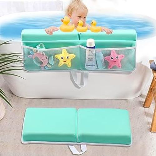 NAPEI Bath Kneeler and Elbow Rest Pad,1.5 inch Thick Kneeling Pad for Bathing Baby,Non-Slip Bathtub Kneeler and Elbow Rest Set&nbsp;with Memory Foam,Organizer Pocket,Quick Drying Kneeling Cushion Mat,Green