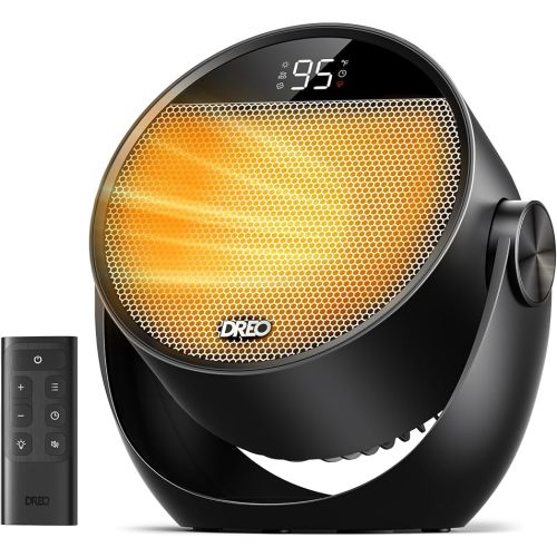 DREO Space Heater 1500W, 60° Adjustable Tilt, 10.5ft/s Portable Electric Heaters for Indoor Use with Thermostat, 8 Safety Protections, 3 Modes, Remote, Quiet Desk Heater for Bedroom, Office, Black