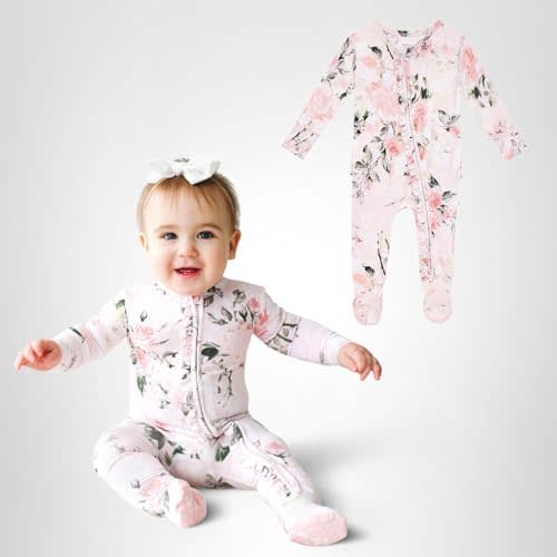 Posh Peanut Footie Pajamas for Baby Girls – Sleepers in Ultra-Soft Viscose from Bamboo with 2-Way Zipper & Ruffle Trim