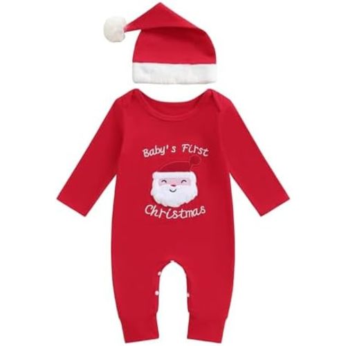 CIYCUIT My First Christmas Baby Boy Girl Outfit Newborn Santa Romper with Hat
